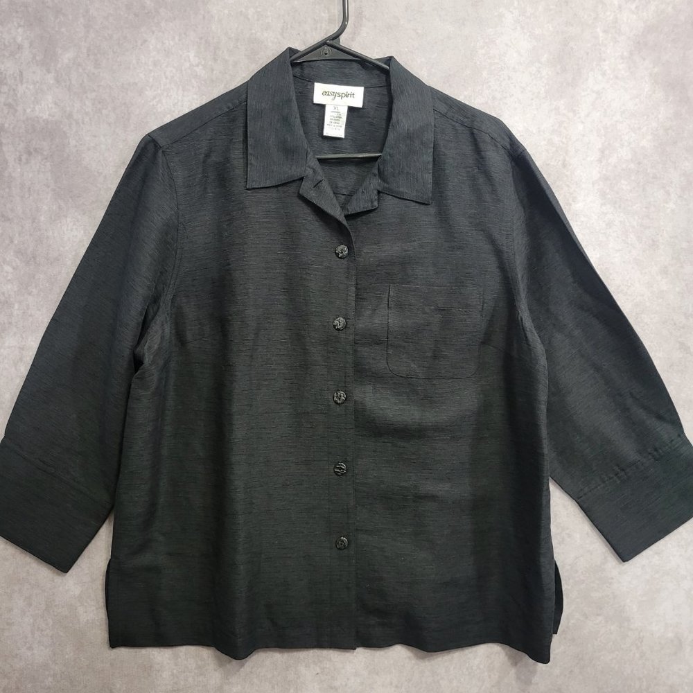 Vintage Easy Spirit Silk Linen Blend Minimalist Button Down XL